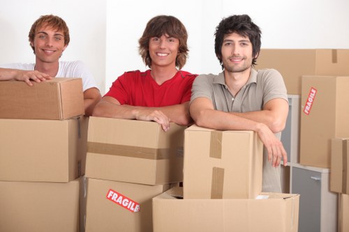 Packed boxes and wrapped furniture ready for a house move in Belsize Park